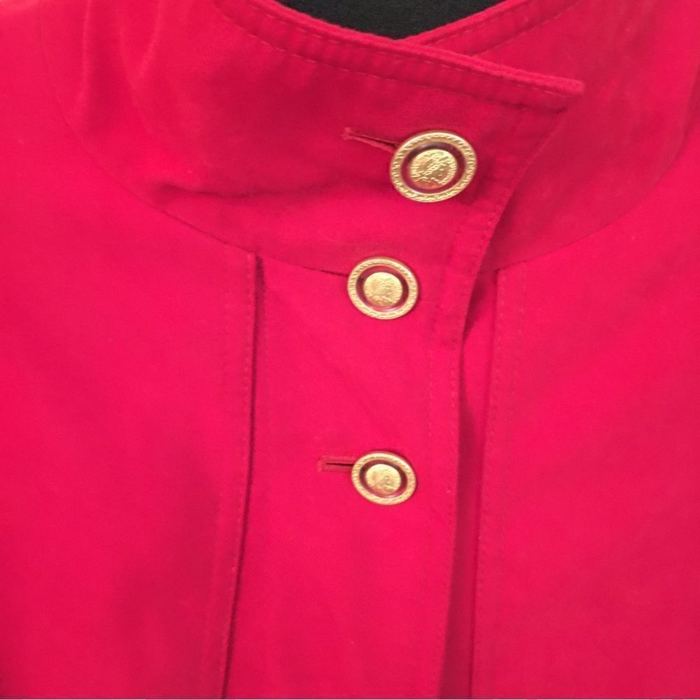 Gorgeous,‎ Stunning, Luxurious Red Trench with Gold Detailed Buttons - Picture 3 of 10